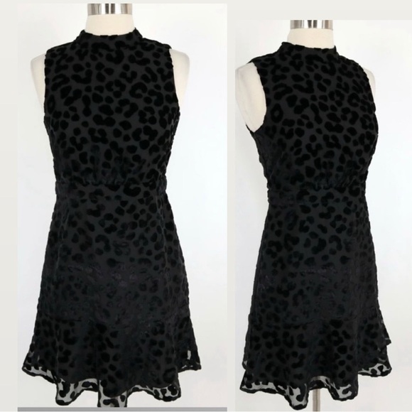 Ann Taylor Womens 6 Black Cheetah Velvet Mock Neck Party Sheath Dress Sleeveless - Picture 3 of 11